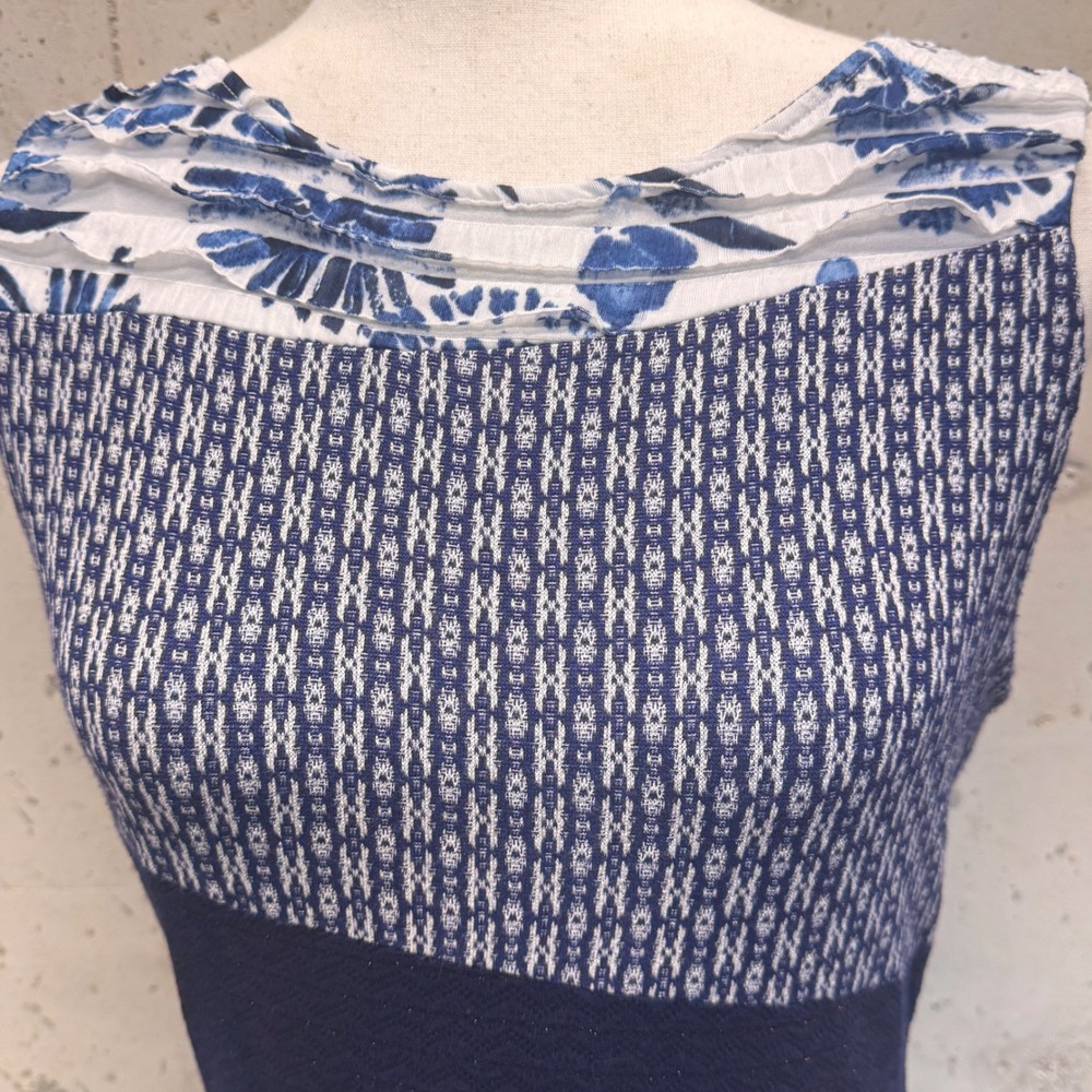 Desigual Patchwork Sheath Dress Womens Size M Blue Floral Mixed Media Ruffle Art - Picture 6 of 11